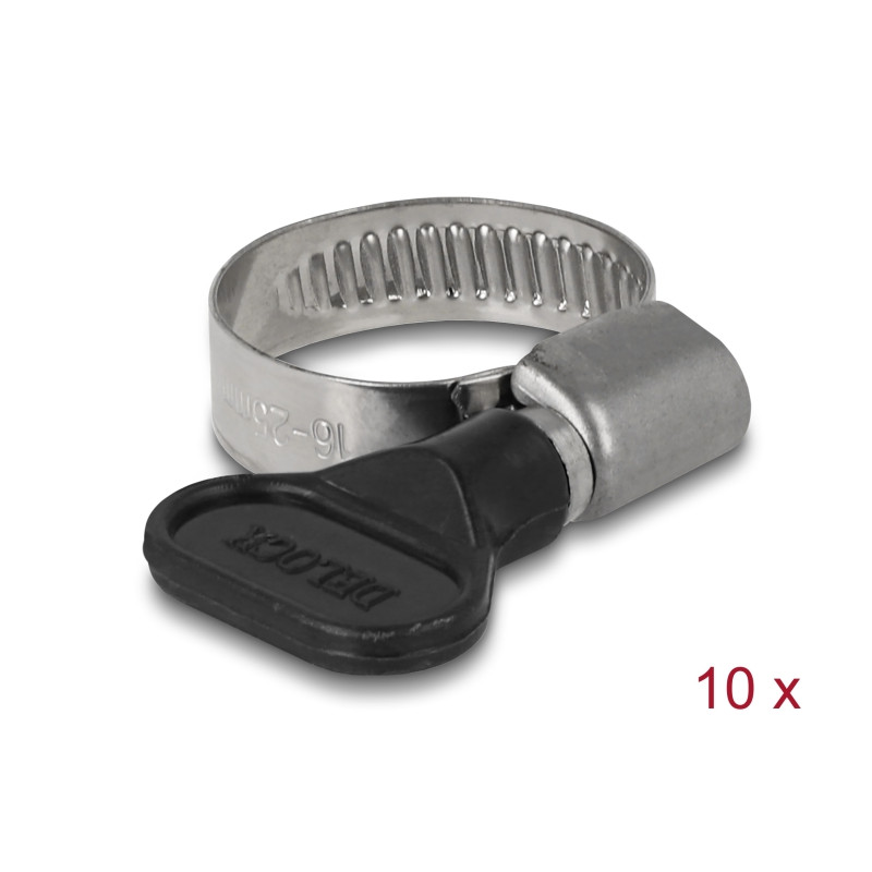 Delock Schlauchschelle mit Flügelmutter 16 - 25 mm 10 Stück schwarz