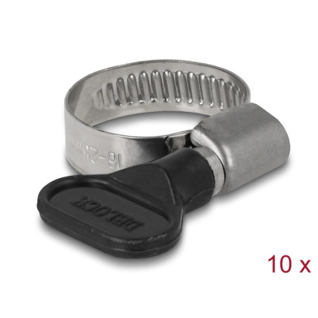 Delock Schlauchschelle mit Flügelmutter 16 - 25 mm 10 Stück schwarz
