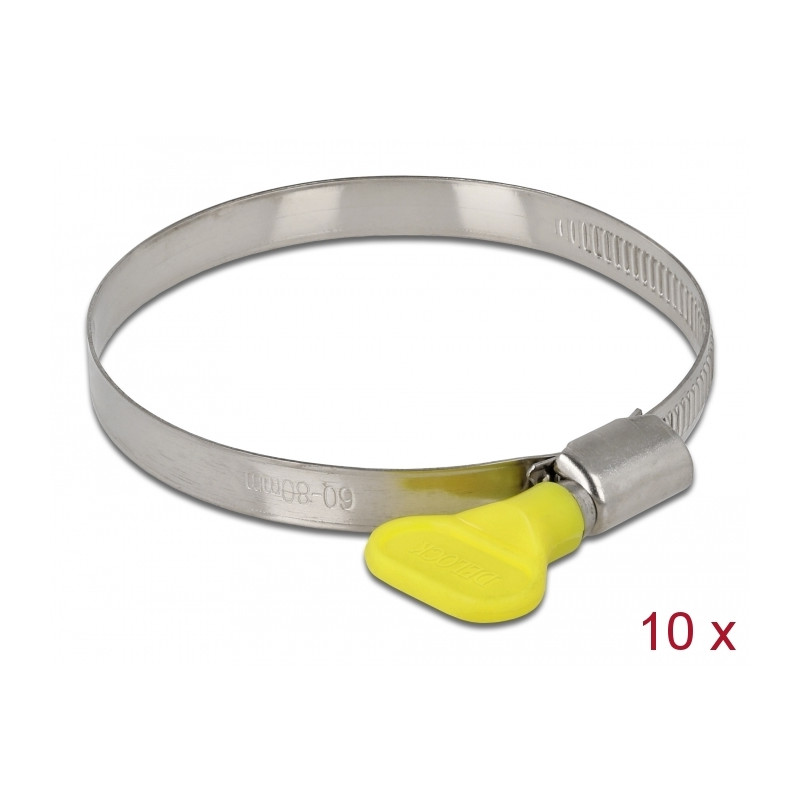 Delock Schlauchschelle mit Flügelmutter 60 - 80 mm 10 Stück gelb