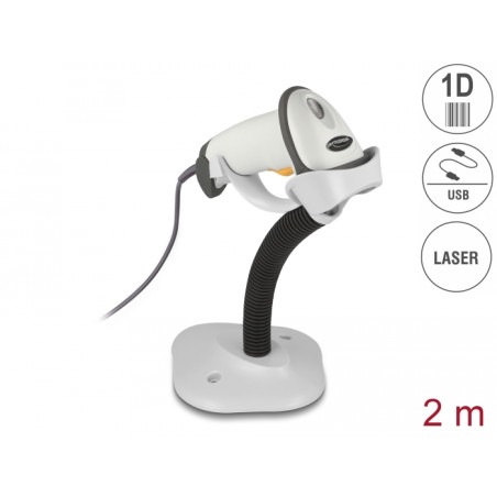 Delock USB Barcode Scanner 1D mit Anschlusskabel und Halterung - Laser - hellgrau