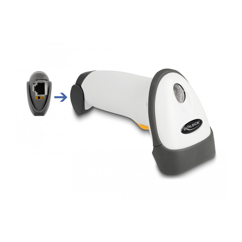 Delock USB Barcode Scanner 1D mit Anschlusskabel und Halterung - Laser - hellgrau