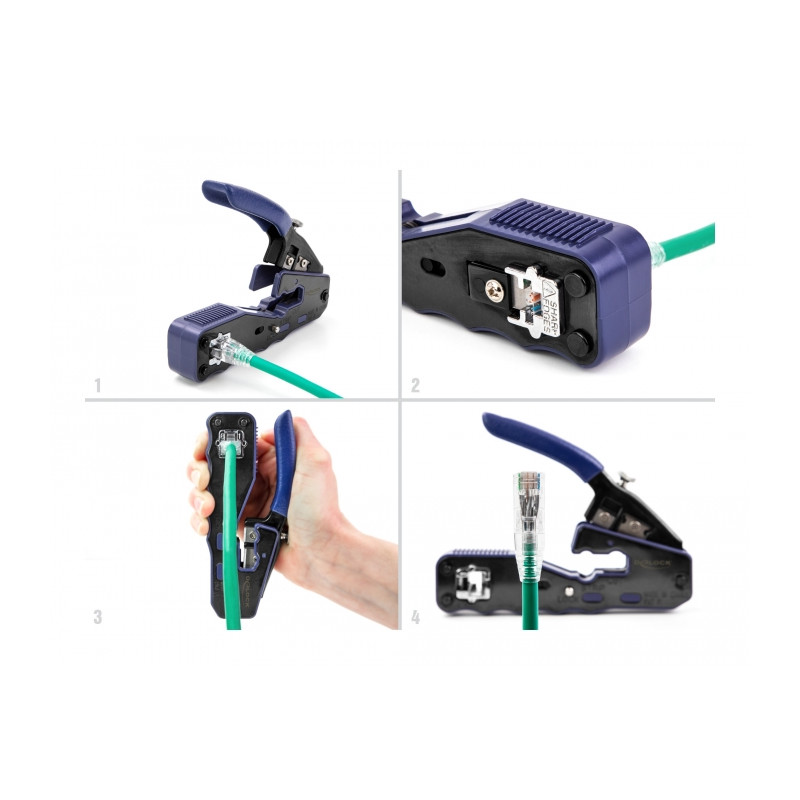Delock Crimpzange für 8P/ RJ45 Modularstecker mit Klinge und Abisolierer (Easy-Connect)