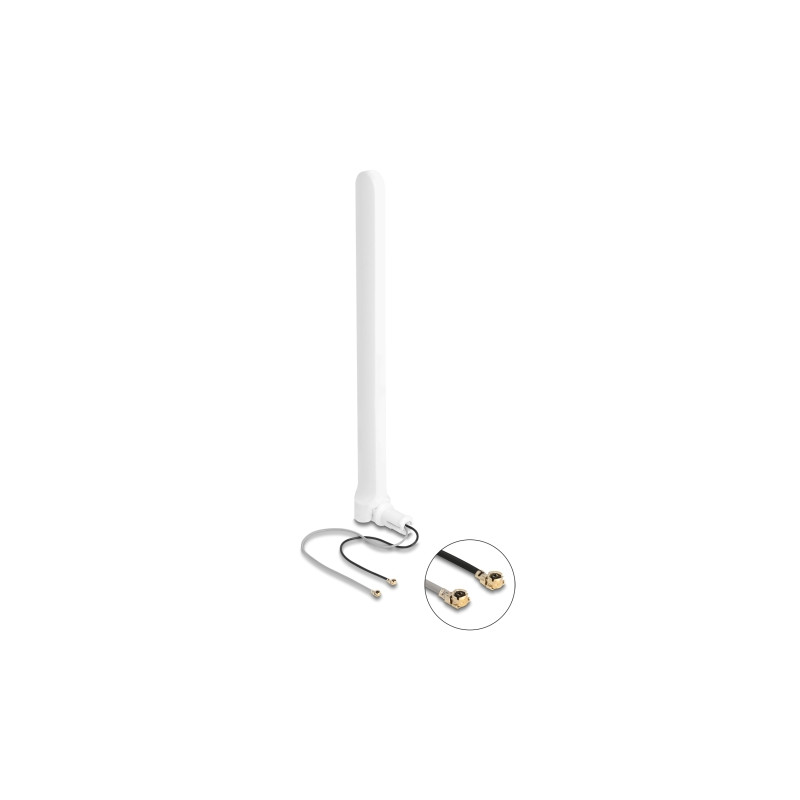Delock WiFi 6 Doppelantenne 2 x I-PEX Inc., MHF® I Stecker 2 - 5 dBi 17 cm omnidirektional mit Kippgelenk weiß