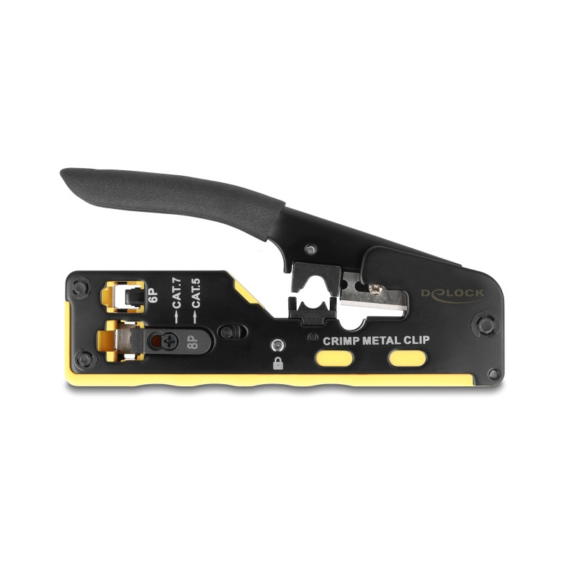 Delock Crimpzange für 6P/8P RJ45/RJ11 Stecker Cat. 5/6/7 mit Klinge und Abisolierer