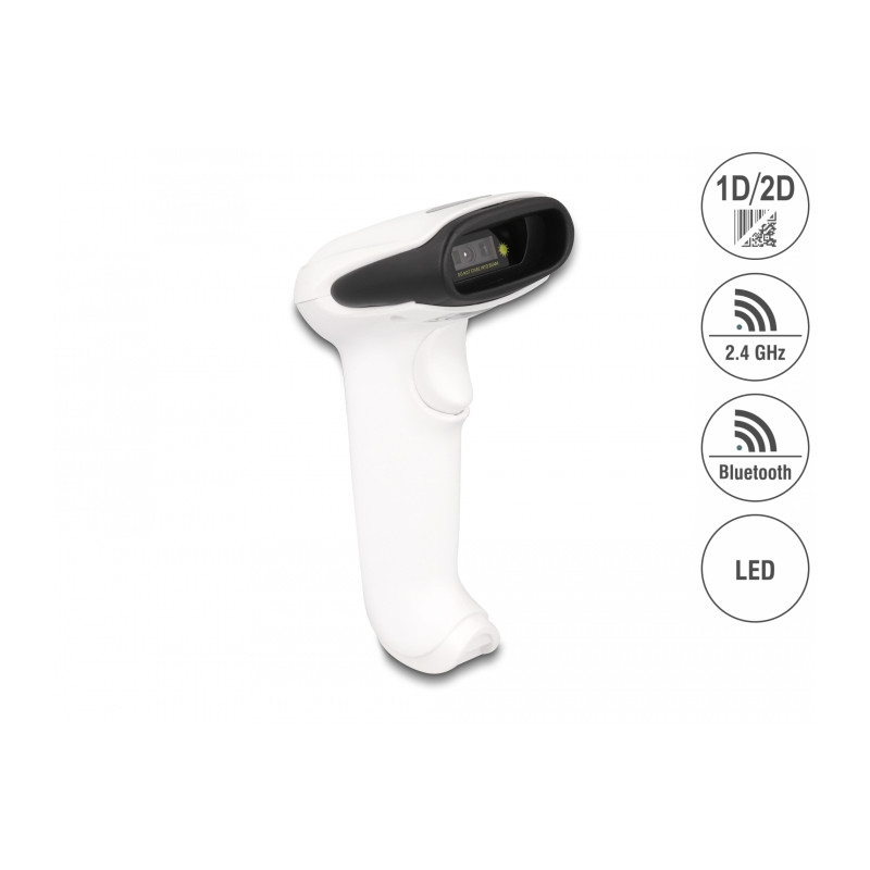 Delock Barcode Scanner 1D und 2D für 2,4 GHz, Bluetooth oder USB - weiß