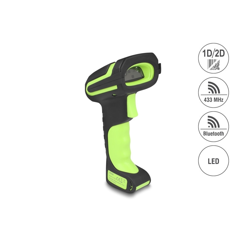 Delock Industrie Barcode Scanner 1D und 2D für 433 MHz oder Bluetooth mit induktiver Ladestation und Fernablesung bis max. 6,5 m