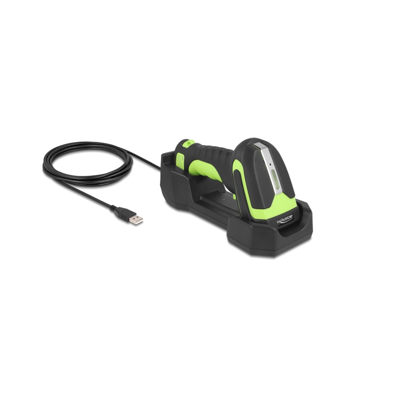 Delock Industrie Barcode Scanner 1D und 2D für 433 MHz oder Bluetooth mit induktiver Ladestation und Fernablesung bis max. 6,5 m