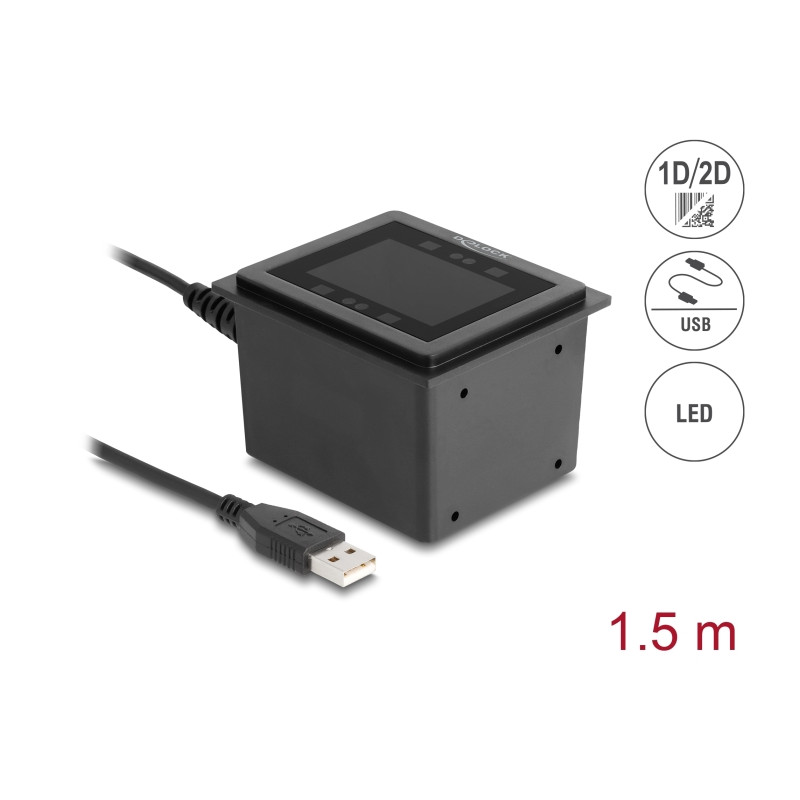 Delock USB Barcodescanner 1D und 2D kabelgebunden für den stationären Einbau - German Version