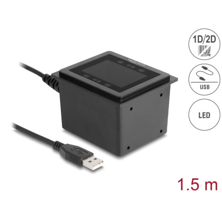 Delock USB Barcodescanner 1D und 2D kabelgebunden für den stationären Einbau - German Version