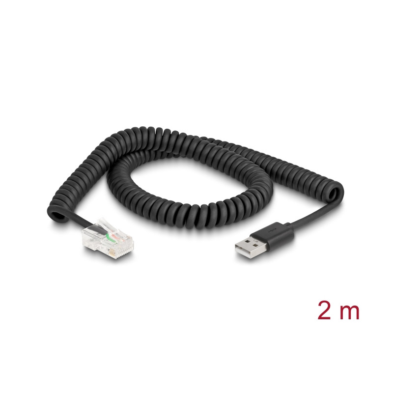 Delock RJ50 zu USB 2.0 Typ-A Barcode Scanner Spiralkabel 2 m