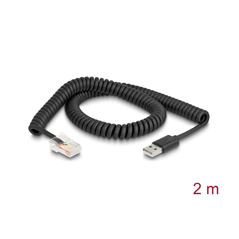 Delock RJ50 zu USB 2.0 Typ-A Spiralkabel 2 m