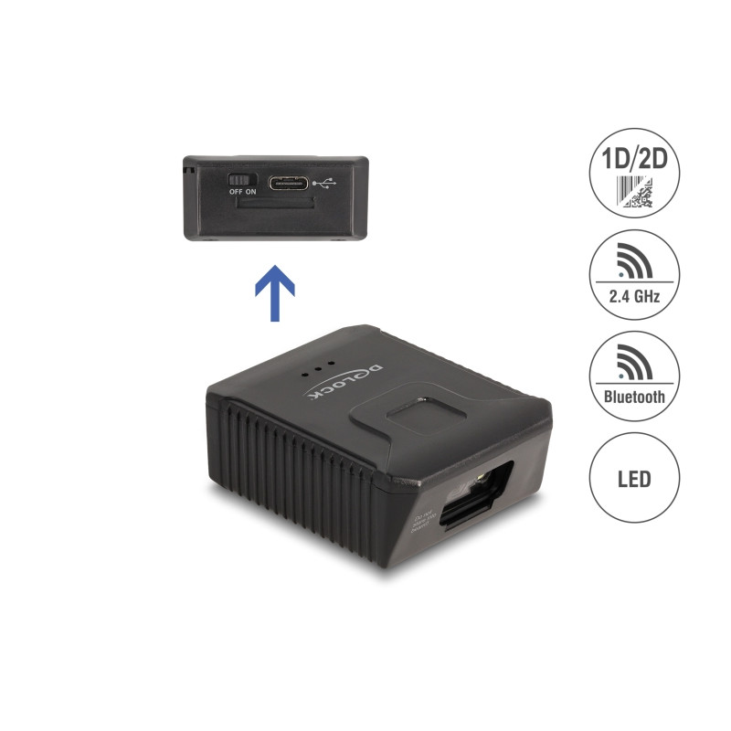 Delock Wearable Barcode Scanner 1D und 2D mit 2,4 GHz oder Bluetooth - für Handschuh 90606 und 90609