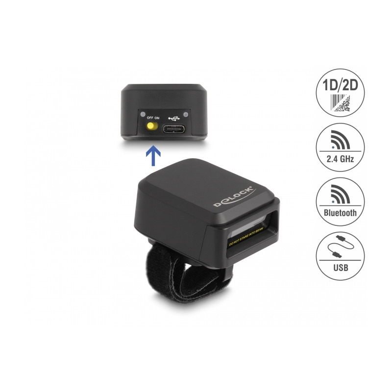 Delock Ringbarcode Scanner 1D und 2D mit 2,4 GHz oder Bluetooth - Wireless Charging Funktion