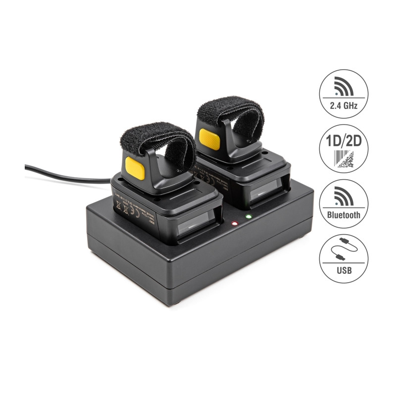 Delock Ringbarcode Scanner 1D und 2D mit 2,4 GHz oder Bluetooth (2 Stück) + Ladestation