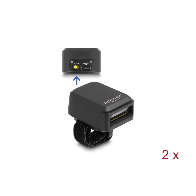 Delock Ringbarcode Scanner 1D und 2D mit 2,4 GHz oder Bluetooth (2 Stück) + Ladestation