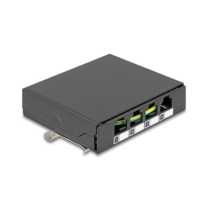 Delock Leergehäuse 4 Port für Keystone RJ-Module schwarz - zur Montage an Tisch, Wand oder Hutschiene