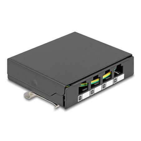 Delock Leergehäuse 4 Port für Keystone RJ-Module schwarz - zur Montage an Tisch, Wand oder Hutschiene