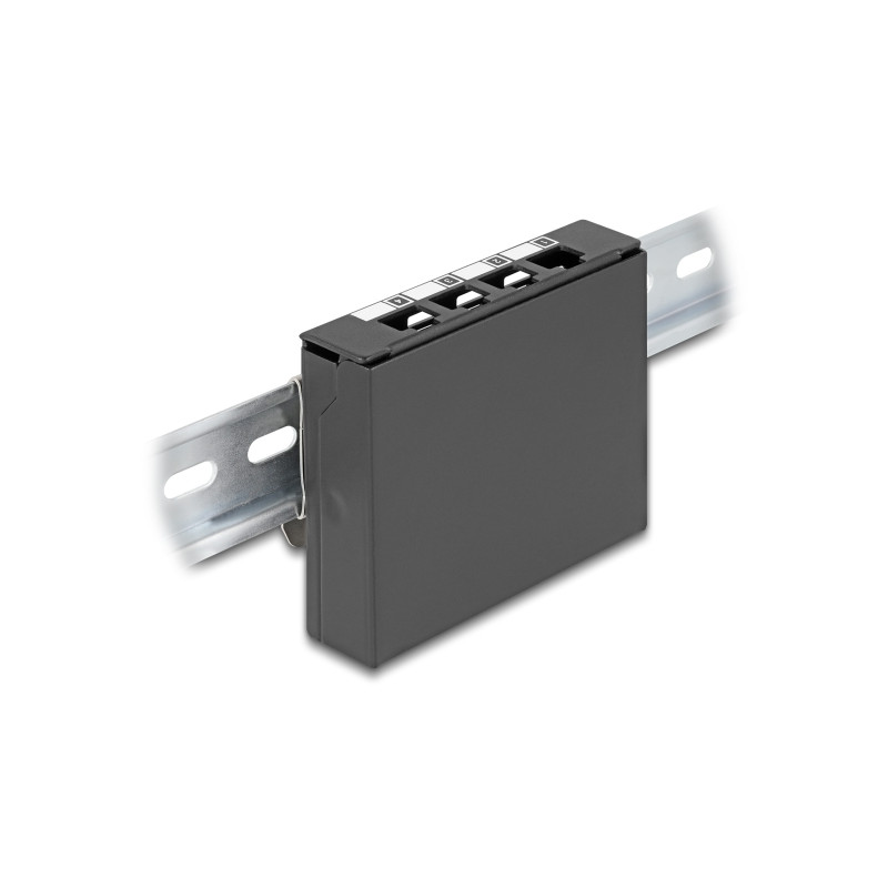 Delock Leergehäuse 4 Port für Keystone RJ-Module schwarz - zur Montage an Tisch, Wand oder Hutschiene
