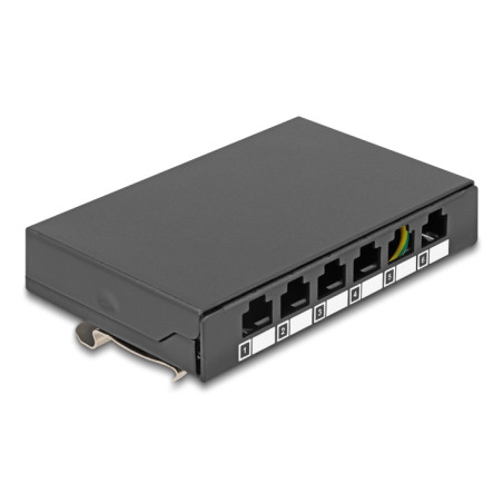 Delock Leergehäuse 6 Port für Keystone RJ-Module schwarz - zur Montage an Tisch, Wand oder Hutschiene