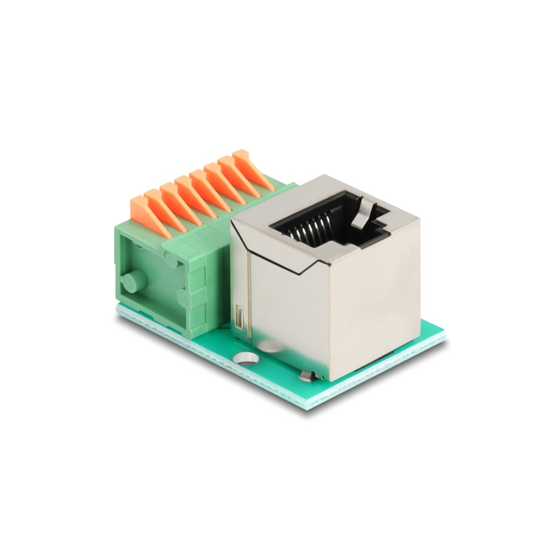 Delock RJ45 Buchse 90° gewinkelt zu Terminalblock mit Drucktaster Cat.5e