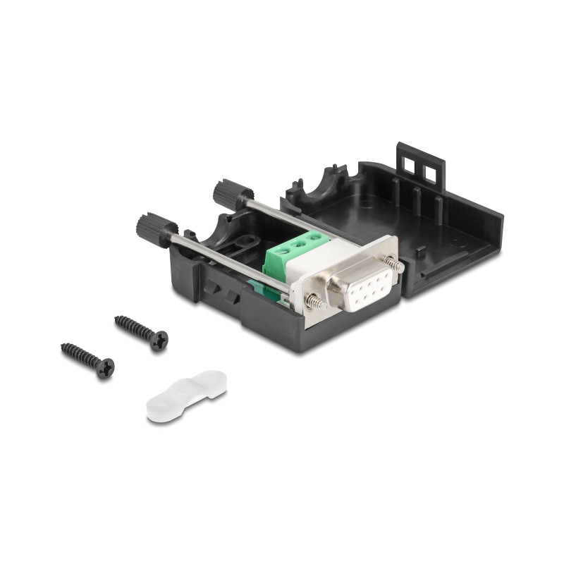 Delock Sub-D Steckergehäuse 9 Pin Seriell aus Kunststoff inklusive Terminalblock Steckerverbinder Buchse für RS-232/RS-485/CANBU