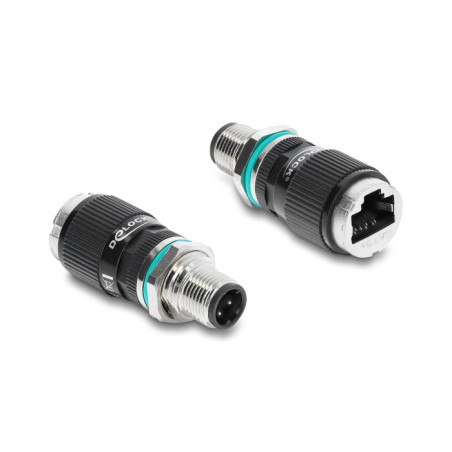 Delock M12 Adapter D-kodiert 4 Pin Stecker zu RJ45 Buchse zum Einbau rund gerade