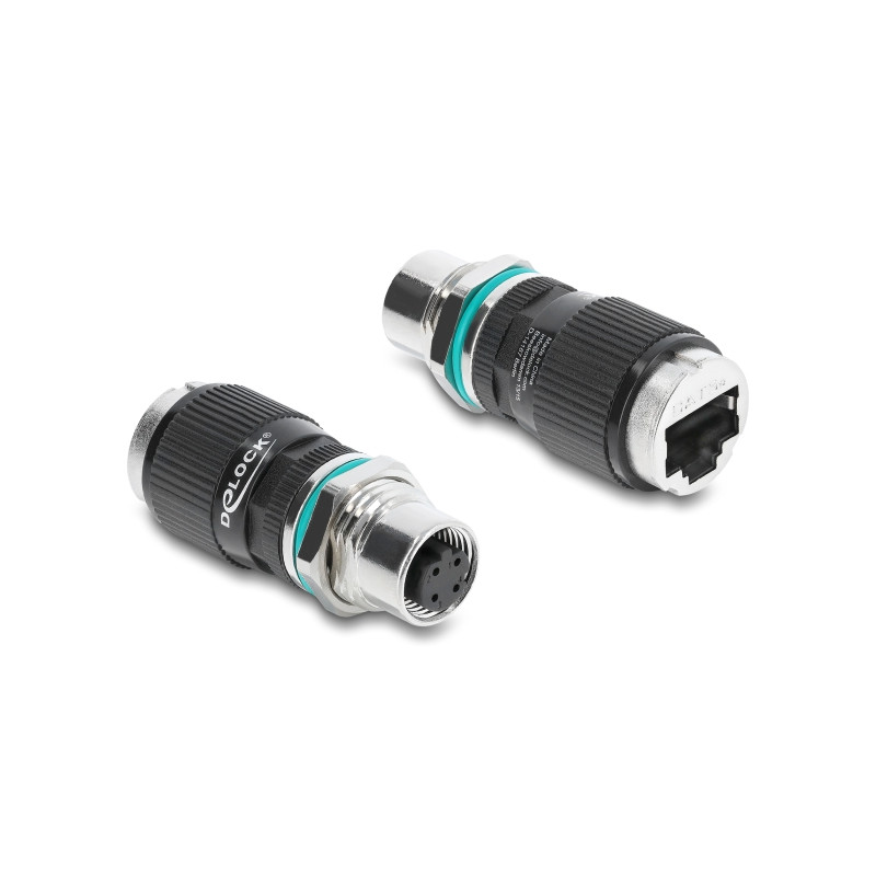 Delock M12 Adapter D-kodiert 4 Pin Buchse zu RJ45 Buchse zum Einbau rund gerade