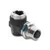 Delock M12 Adapter D-kodiert 4 Pin Buchse zu RJ45 Buchse zum Einbau rund 90° gewinkelt