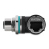 Delock M12 Adapter D-kodiert 4 Pin Buchse zu RJ45 Buchse zum Einbau rund 90° gewinkelt