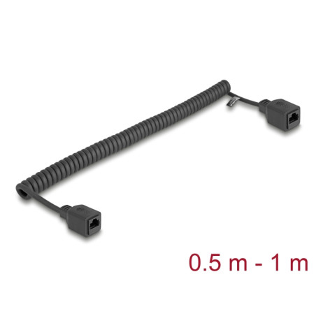 Delock RJ45 Spiralkabel Buchse zu Buchse Cat.5e UTP 0,5 m bis 1 m schwarz