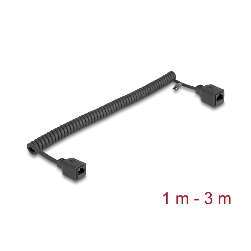 Delock RJ45 Spiralkabel Buchse zu Buchse Cat.5e UTP 1 m bis 3 m schwarz