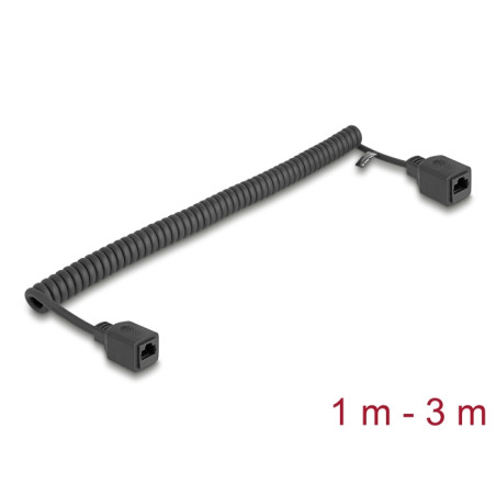 Delock RJ45 Spiralkabel Buchse zu Buchse Cat.5e UTP 1 m bis 3 m schwarz