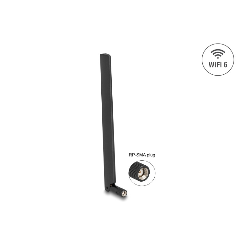 Delock WiFi 6 Antenne RP-SMA Stecker 3 - 6 dBi omnidirektional mit Kippgelenk schwarz