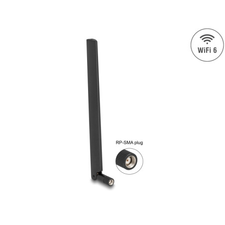 Delock WiFi 6 Antenne RP-SMA Stecker 3 - 6 dBi omnidirektional mit Kippgelenk schwarz