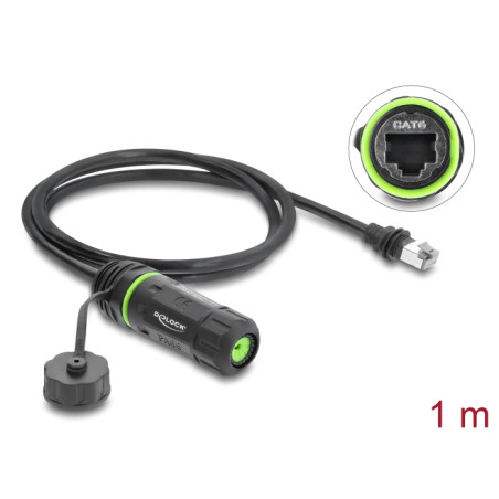 Delock Kabel RJ45 Stecker zu RJ45 Buchse Cat.6 zum Einbau mit M20 x 1,5 mm Gewinde und Gehäuse kompatibel mit Starlink IP68 stau