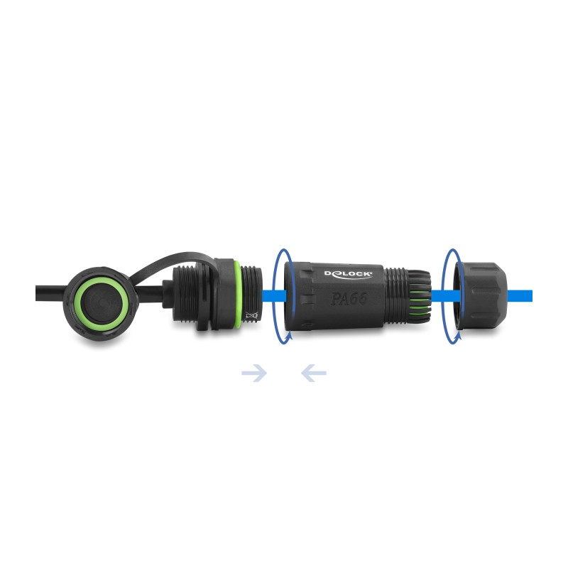Delock Kabel RJ45 Stecker zu RJ45 Buchse Cat.6 zum Einbau mit M20 x 1,5 mm Gewinde und Gehäuse kompatibel mit Starlink IP68 stau