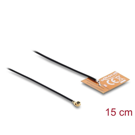 Delock WiFi 2,4 GHz Antenne I-PEX Inc., MHF® I Stecker 2 - 3 dBi omnidirektional mit Anschlusskabel 1.13 15 cm FPC intern Klebem