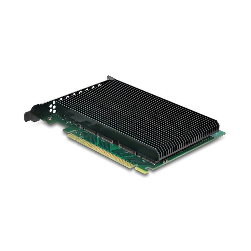 Delock PCI Express 5.0 x16 Karte zu 4 x intern NVMe M.2 Key M mit Kühlkörper - Bifurcation