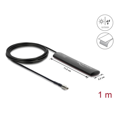 Delock LTE Antenne TS9 Stecker 1,5 dBi omnidirektional starr mit Anschlusskabel RG-174 1 m Klebemontage outdoor schwarz