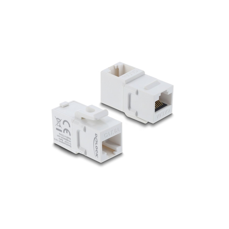 Delock Keystone Modul Kupplung RJ45 Buchse zu Buchse Cat.6A 90° gewinkelt Kunststoff UTP weiß