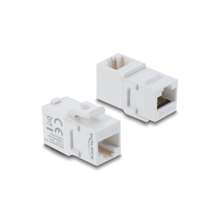 Delock Keystone Modul Kupplung RJ45 Buchse zu Buchse Cat.6A 90° gewinkelt Kunststoff UTP weiß
