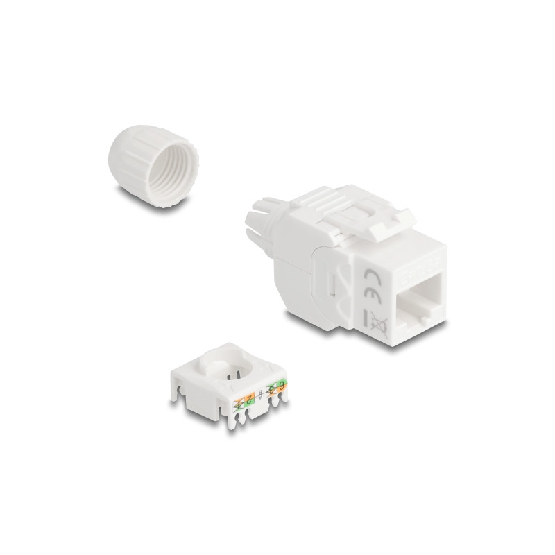Delock Keystone Modul RJ45 Buchse zu LSA Cat.6A UTP 180° werkzeugfrei mit Kabelverschraubung