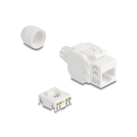 Delock Keystone Modul RJ45 Buchse zu LSA Cat.6A UTP 180° werkzeugfrei mit Kabelverschraubung