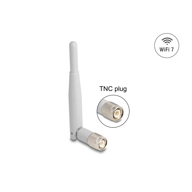 Delock WiFi 7 Antenne TNC Stecker 2 - 3 dBi 13,5 cm omnidirektional mit Kippgelenk grau