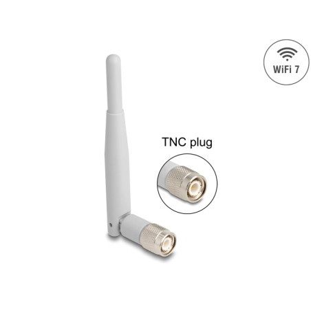 Delock WiFi 7 Antenne TNC Stecker 2 - 3 dBi 13,5 cm omnidirektional mit Kippgelenk grau
