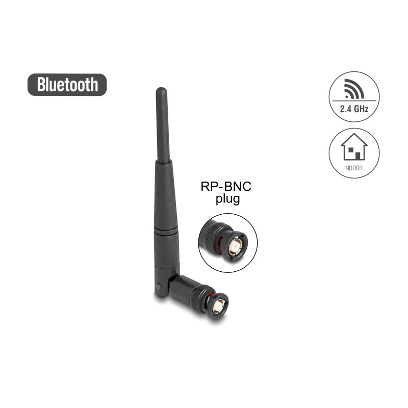 Delock WiFi 2,4 GHz Antenne RP-BNC Stecker 2 dBi 14,5 cm omnidirektional mit Kippgelenk schwarz