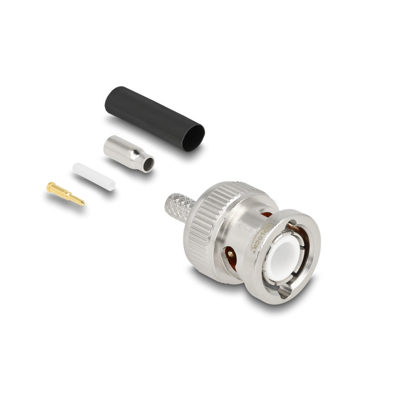 Delock BNC Stecker 50 Ohm zum Crimpen RG-174 / RG-316 mit passendem Schrumpfschlauch