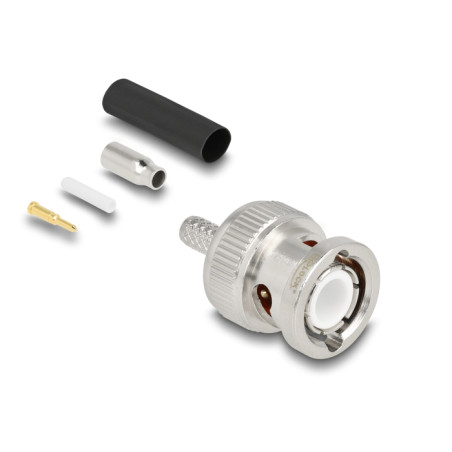 Delock BNC Stecker 50 Ohm zum Crimpen RG-174 / RG-316 mit passendem Schrumpfschlauch