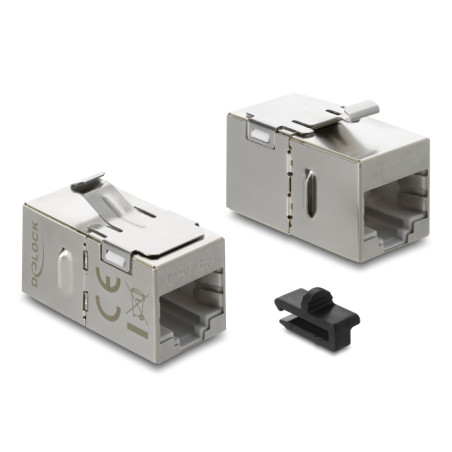 Delock Keystone Modul Kupplung RJ45 Buchse zu RJ45 Buchse Cat.6A mit Metall Latch und Clip, geschirmt