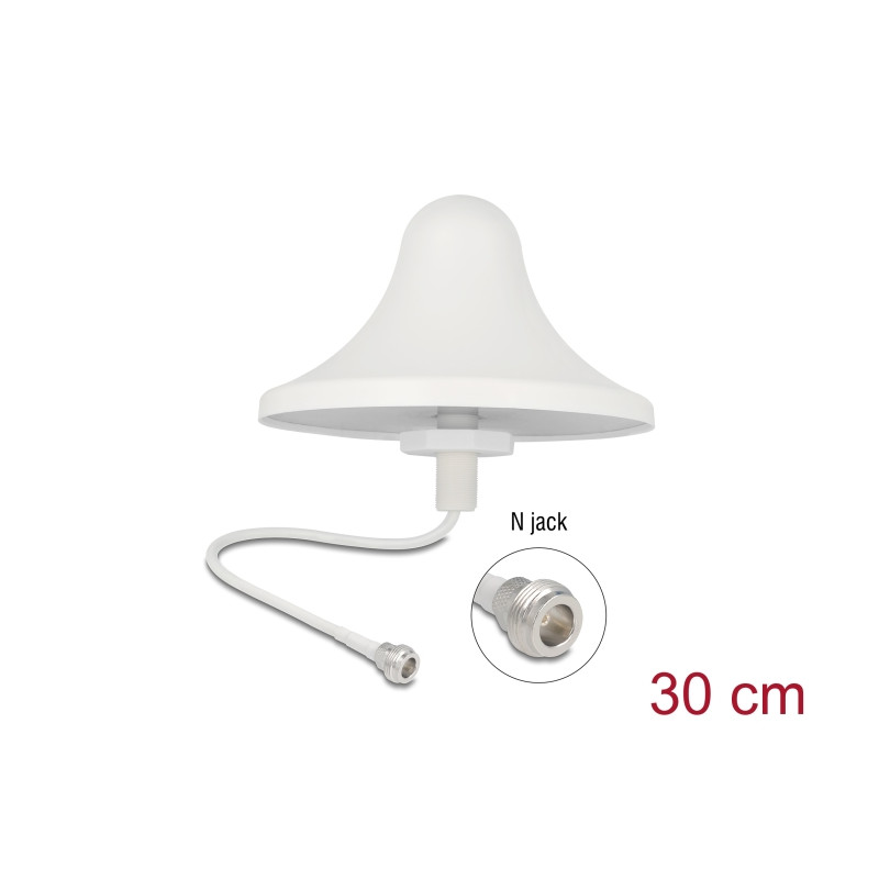 Delock 4G WiFi 2,4 GHz Antenne N Buchse 3 dBi 30 cm RG-58 omnidirektional Deckenmontage weiß